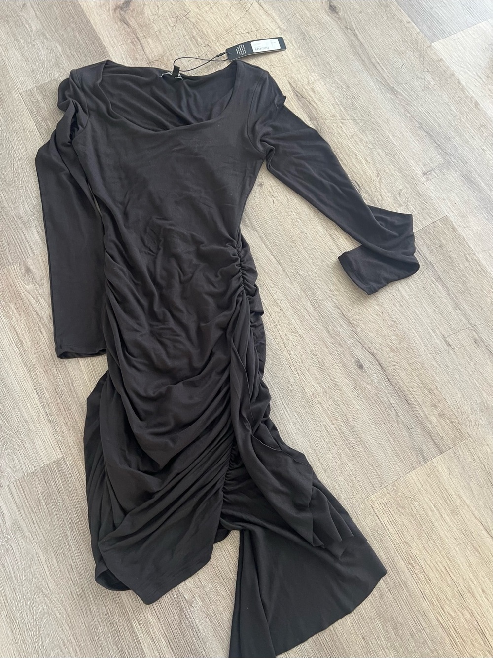 Fashion Nova Black Ruched Long Sleeve Mini Dress